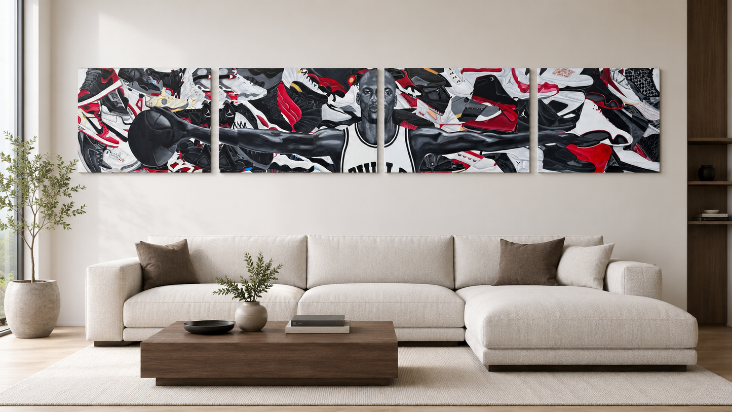 "Wings of 23" - Four Panel Original Acrylic Painting | 192 x 36 in