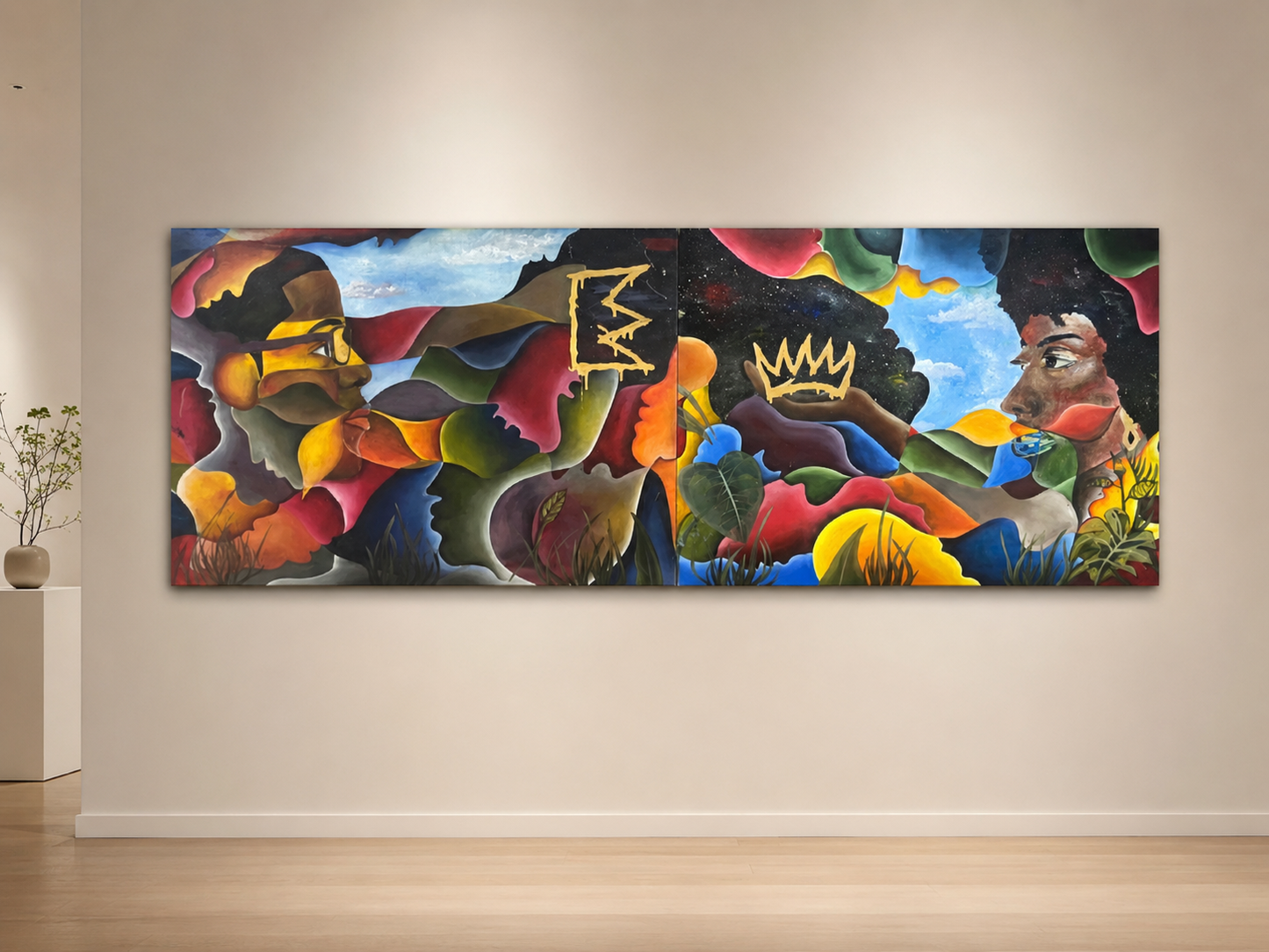 "King and Queen" Original Diptych Painting | 24 x 72 in