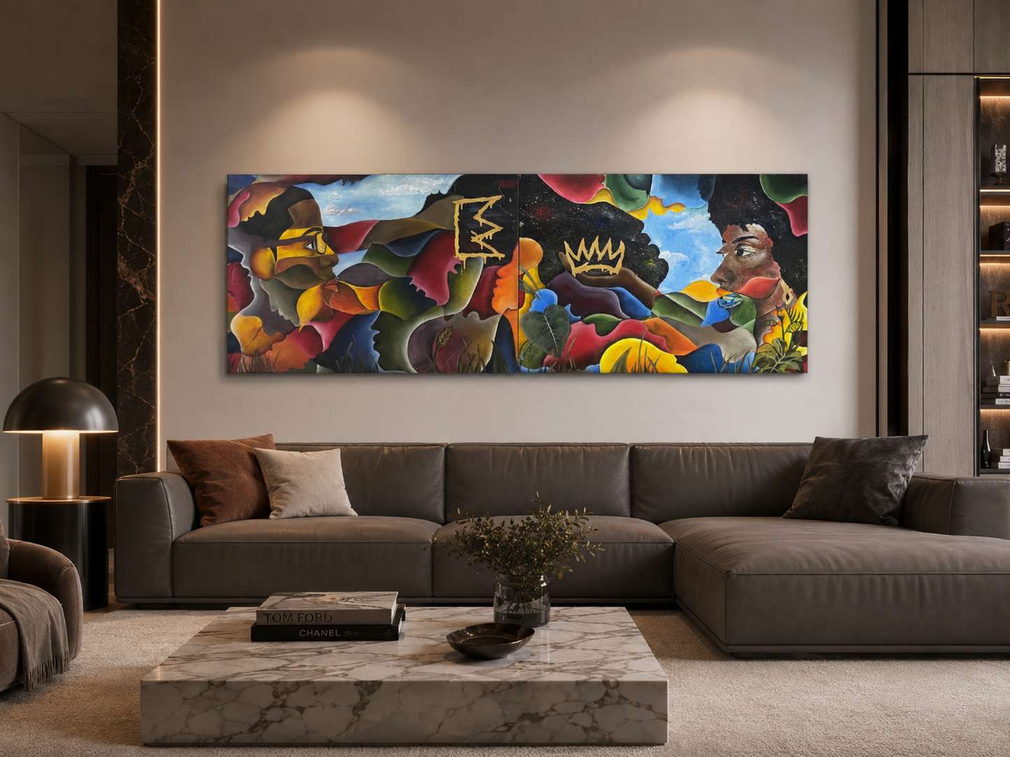 "King and Queen" Original Diptych Painting | 24 x 72 in