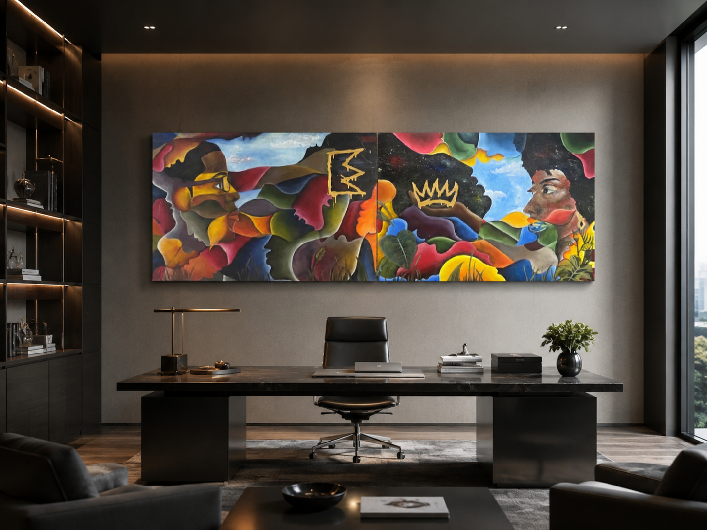 "King and Queen" Original Diptych Painting | 24 x 72 in
