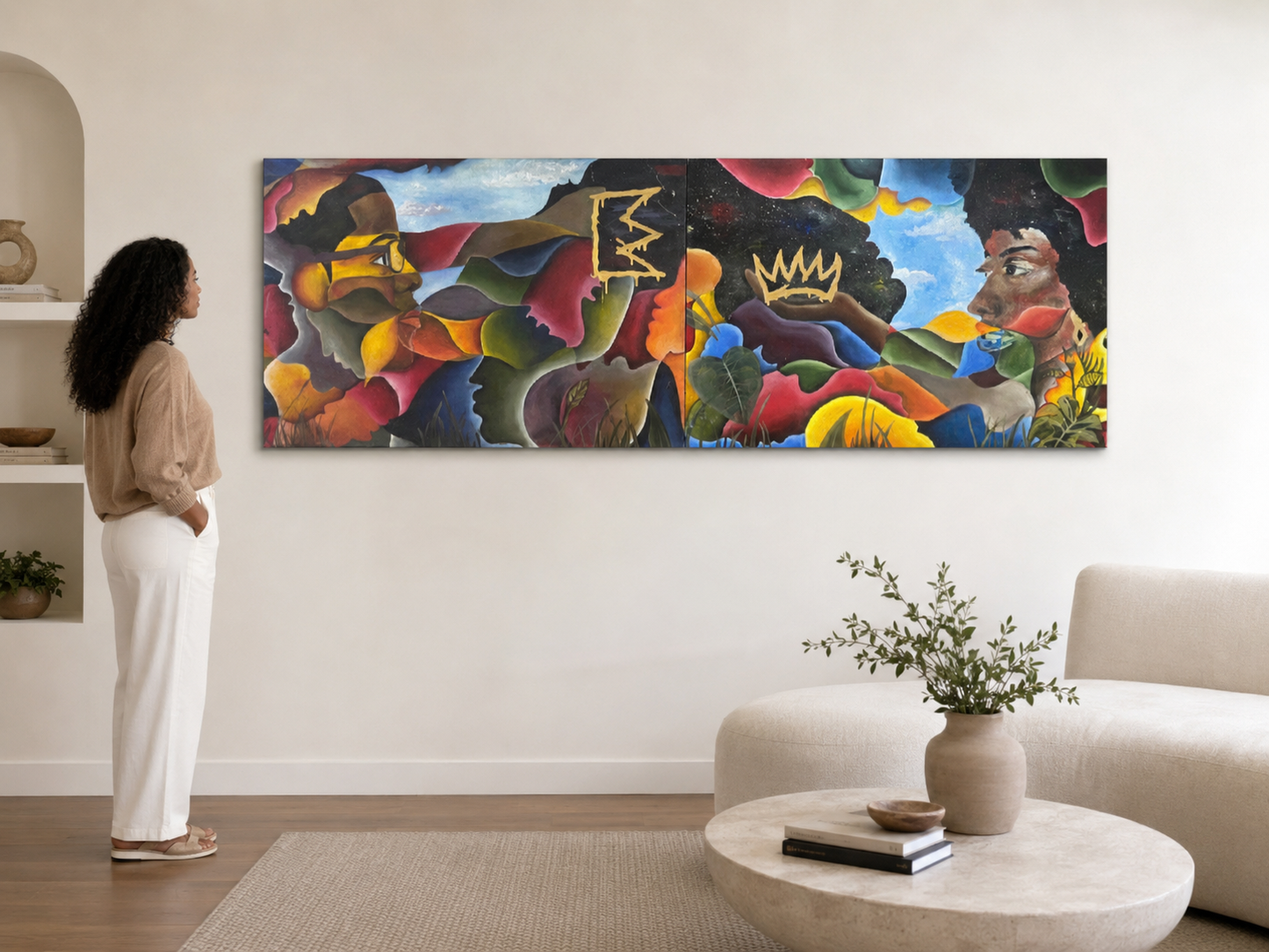 "King and Queen" Original Diptych Painting | 24 x 72 in